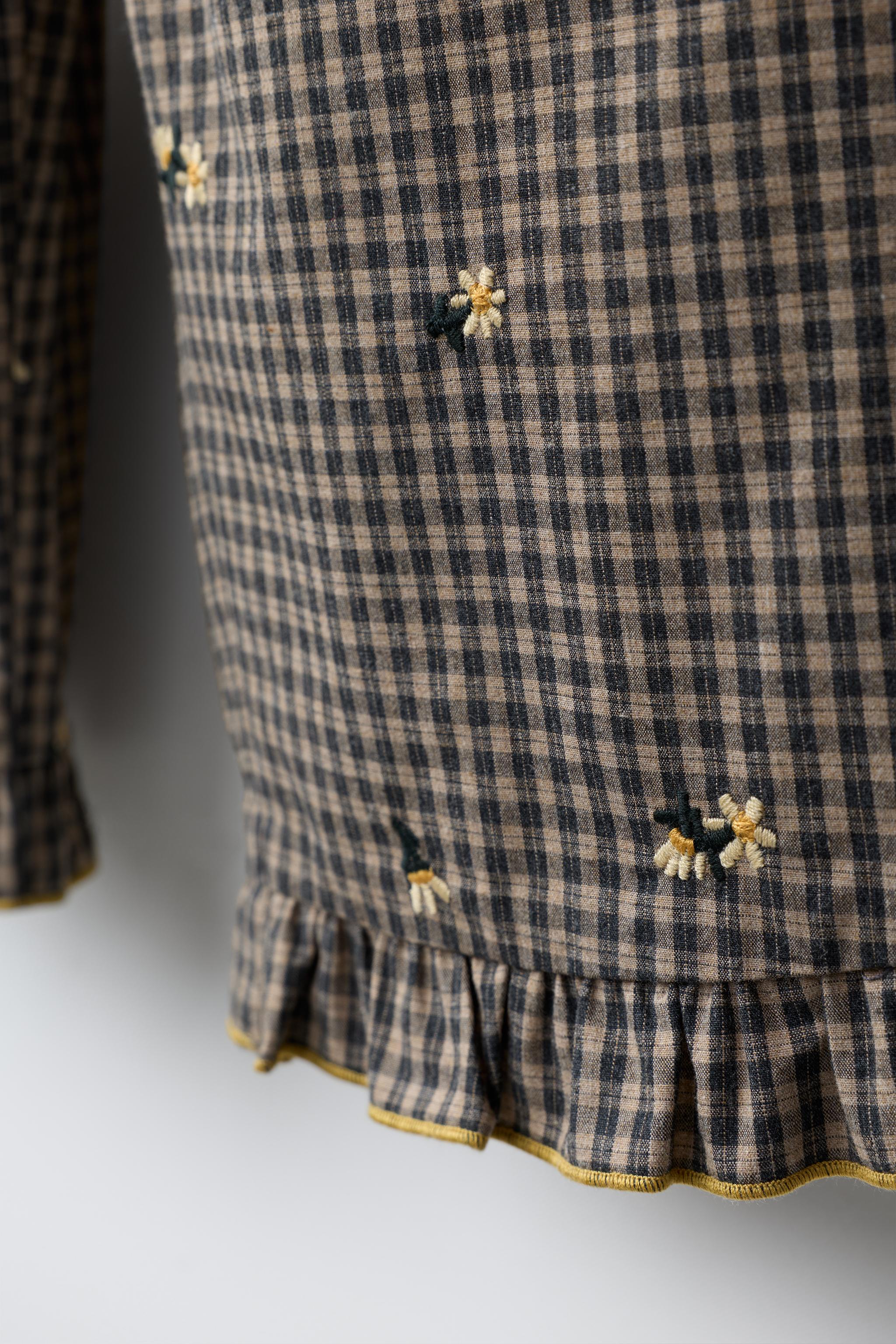 EMBROIDERED FLORAL GINGHAM CULOTTES